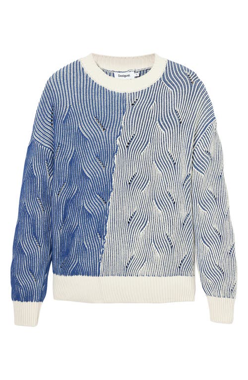 Desigual Two-tone Knit Sweater In Blue