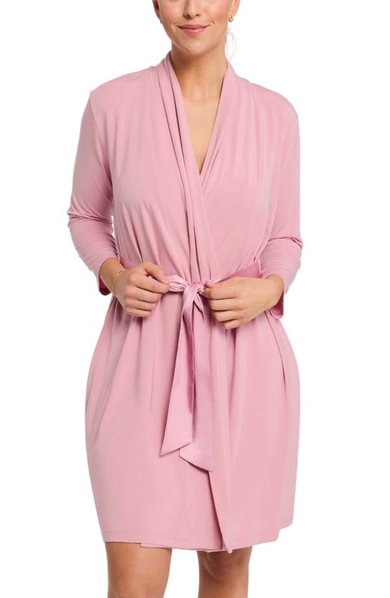 Shop Fleur't Iconic Short Knit Robe With Satin Tie In Pink Nectar