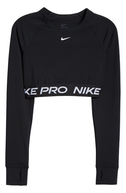 Shop Nike Pro 365 Dri-fit Long Sleeve Crop Top In Black/white