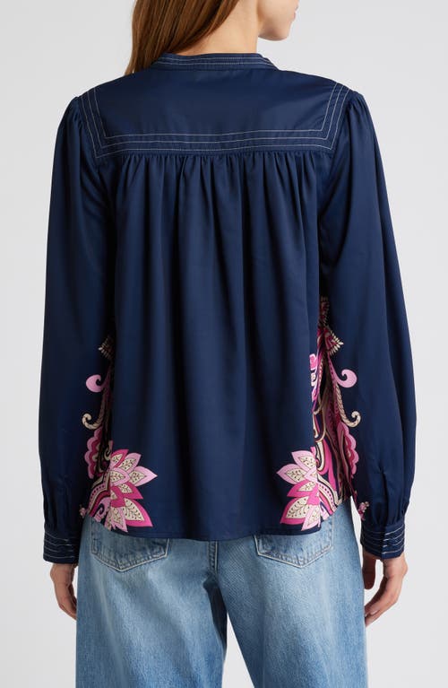 Shop Ciebon Rue Border Print Tunic Top In Navy/magenta Multi