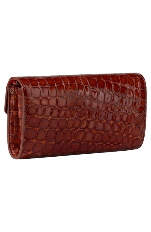 Shop Christian Louboutin Loubi54 Croc Embossed Leather Wallet On A Chain In 7023 Acajou/acajou