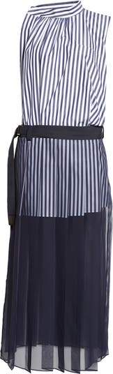Sacai Stripe Cotton Poplin & Chiffon Dress | Nordstrom