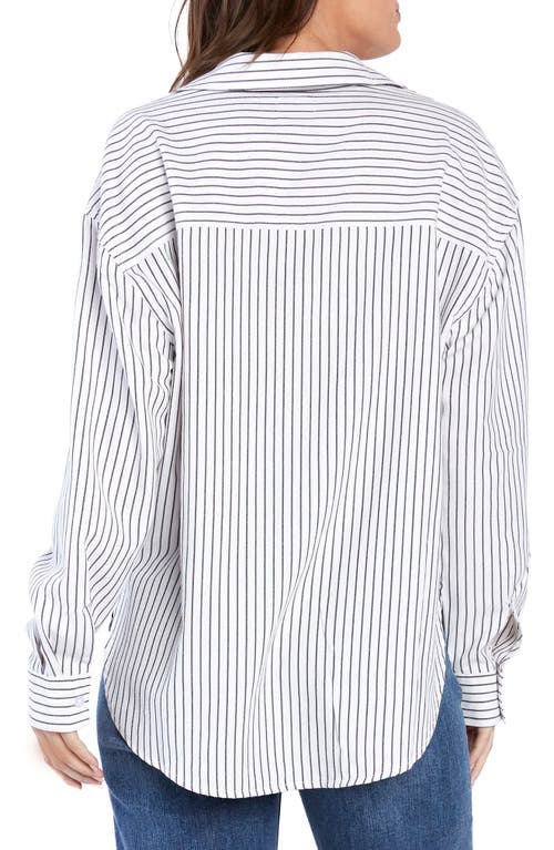 Shop Wash Lab Denim Slick Stripe Cotton Blend Button-up Shirt In Black Stripes