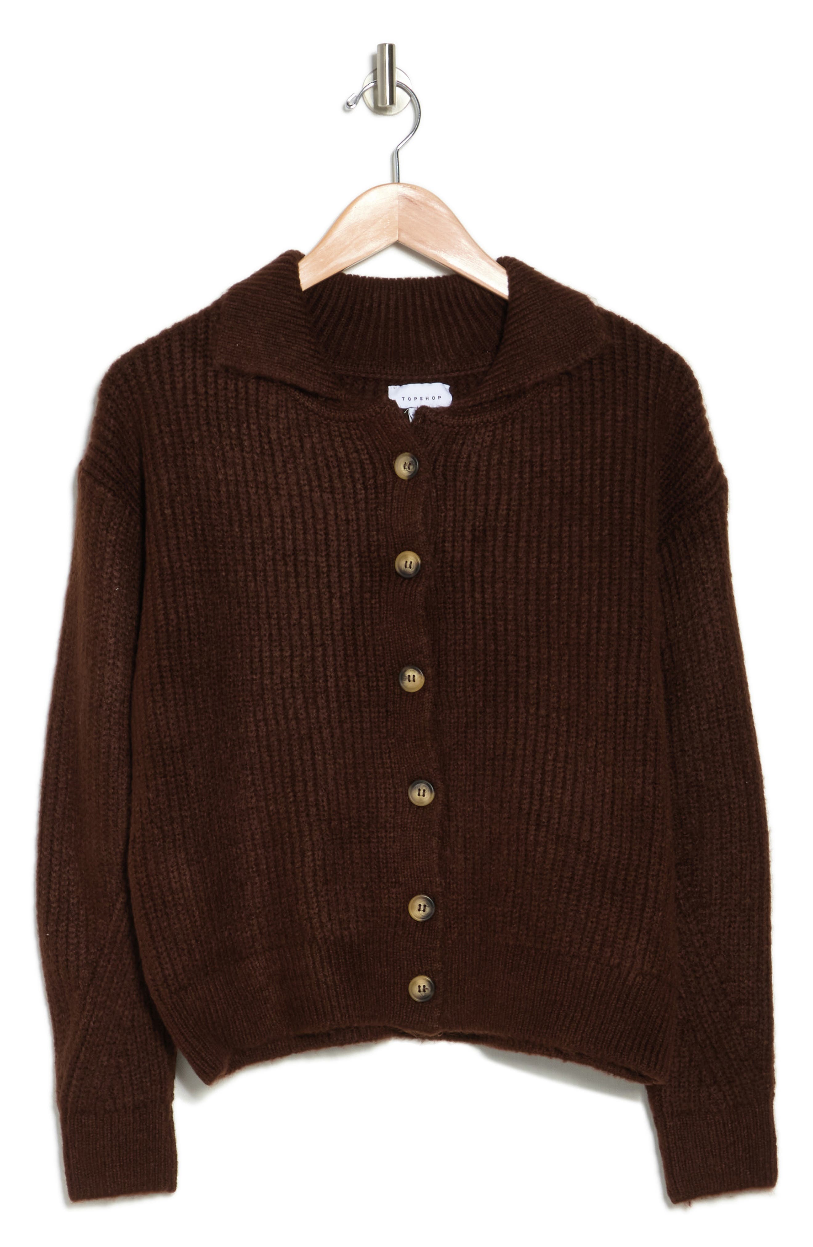 Topshop Collared Cardigan Sweater in Brown at Nordstrom Rack, Size Small