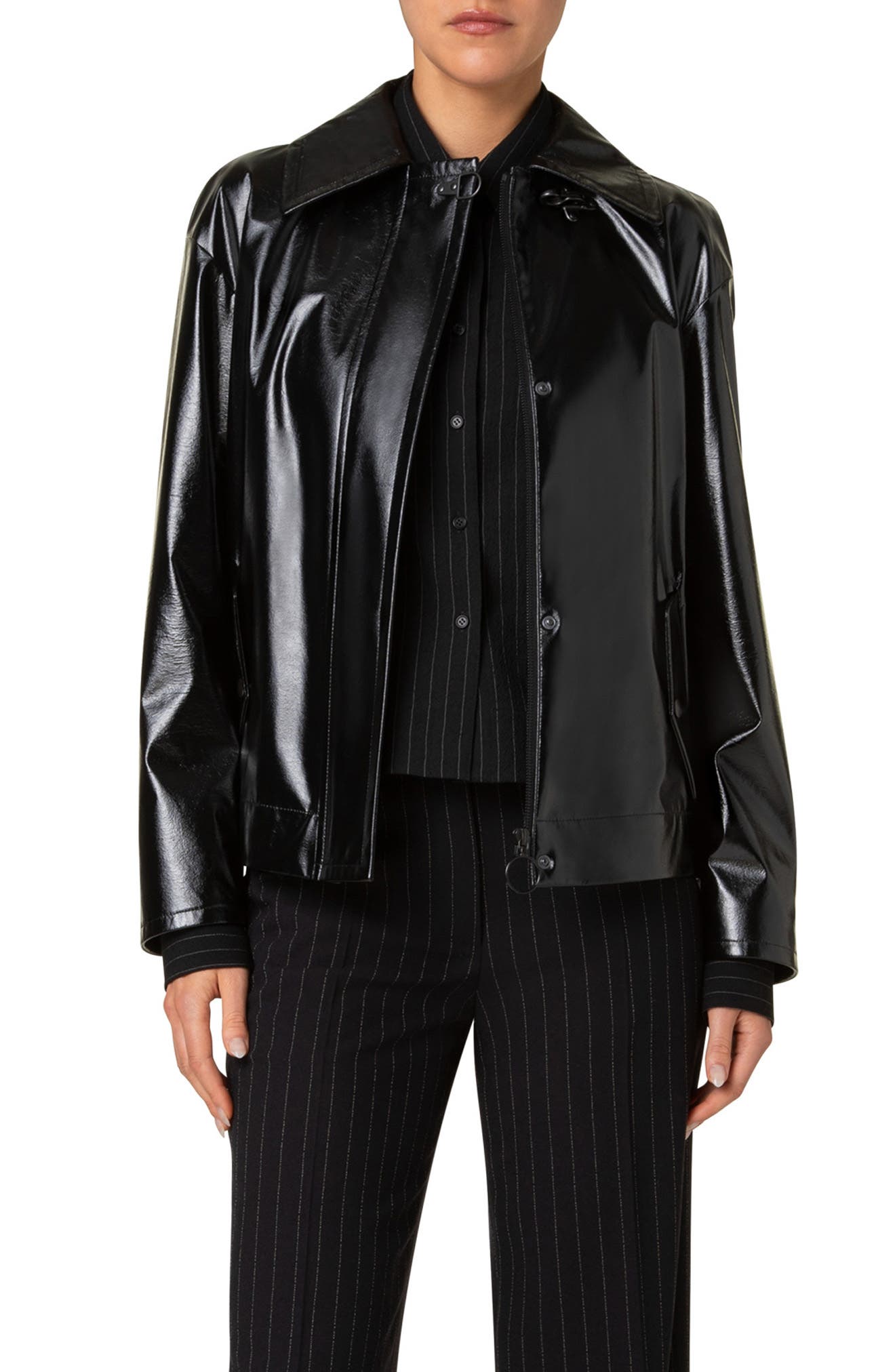 Akris punto Lacquered Faux Leather Jacket in Black 
