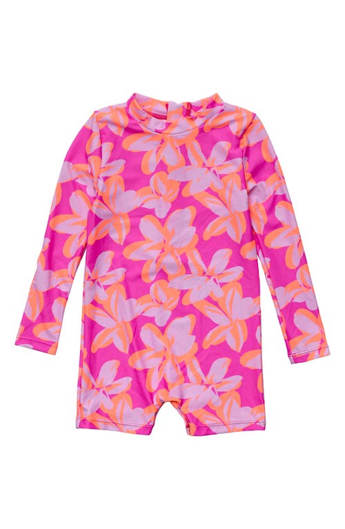 Snapper Rock Hibiscus Hype Long Sleeve Rashguard One-Piece Swimsuit in Pink