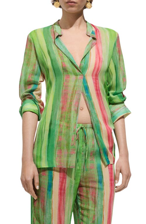 MANGO MANGO STRIPE SEMISHEER BUTTON-UP SHIRT 