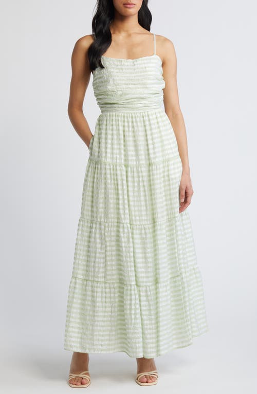 Textured Stripe Sleeveless Maxi Dress in Green Bokchoy- Ivory Stripe