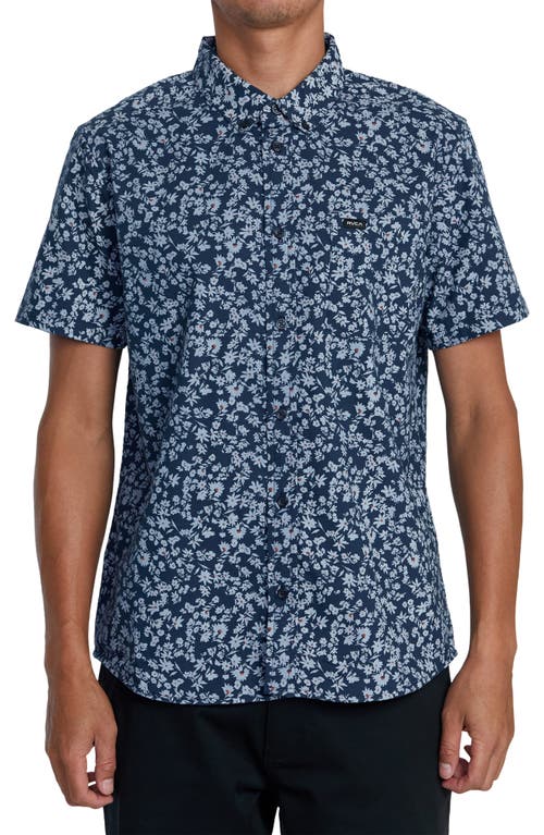 RVCA That'll Do Print Short Sleeve Button-Down Shirt in Petrol Blue 