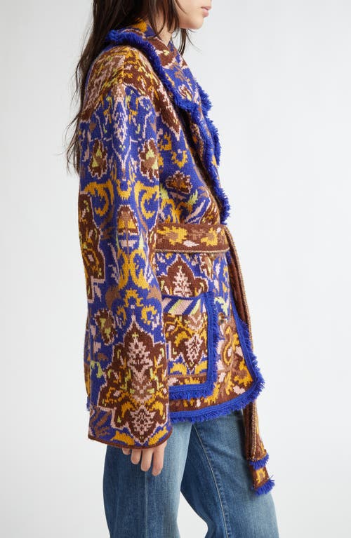 Shop Farm Rio Glam Tapestry Knit Wrap Jacket In Glam Tapestry Blue