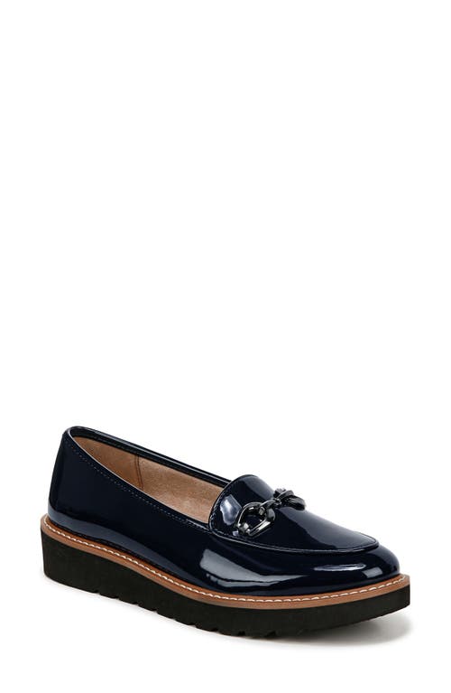 Adiline Bit Platform Loafer in French Navy Faux Leather