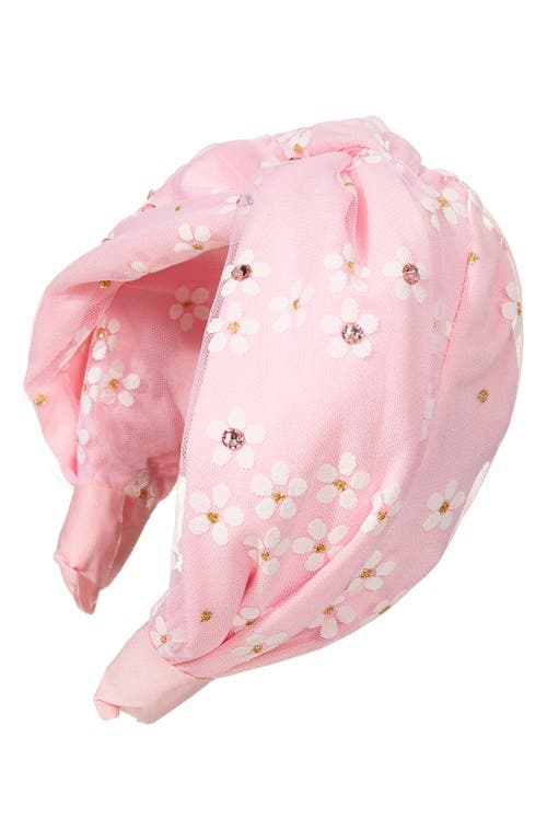 Bari Lynn Daisy Tulle Knotted Headband in Pink