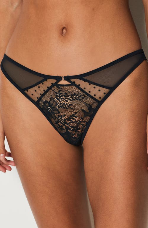 Shop Etam Impertinente Lace & Mesh Tanga In Black