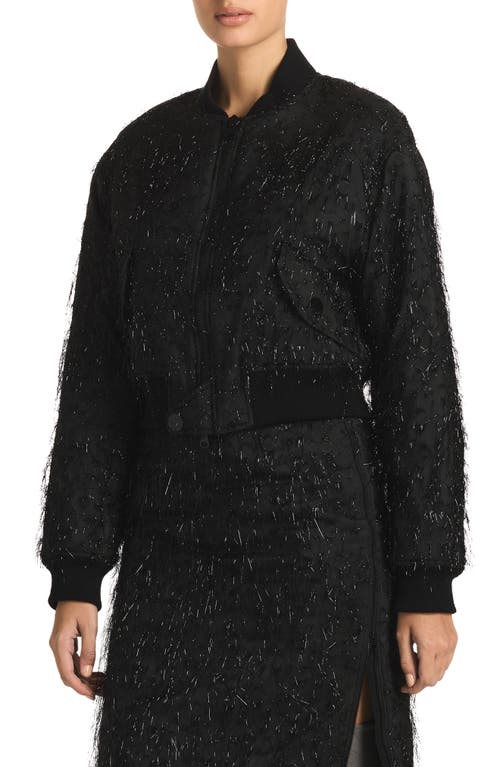 St. John Evening Tinsel Taffeta Bomber Jacket Black at Nordstrom,