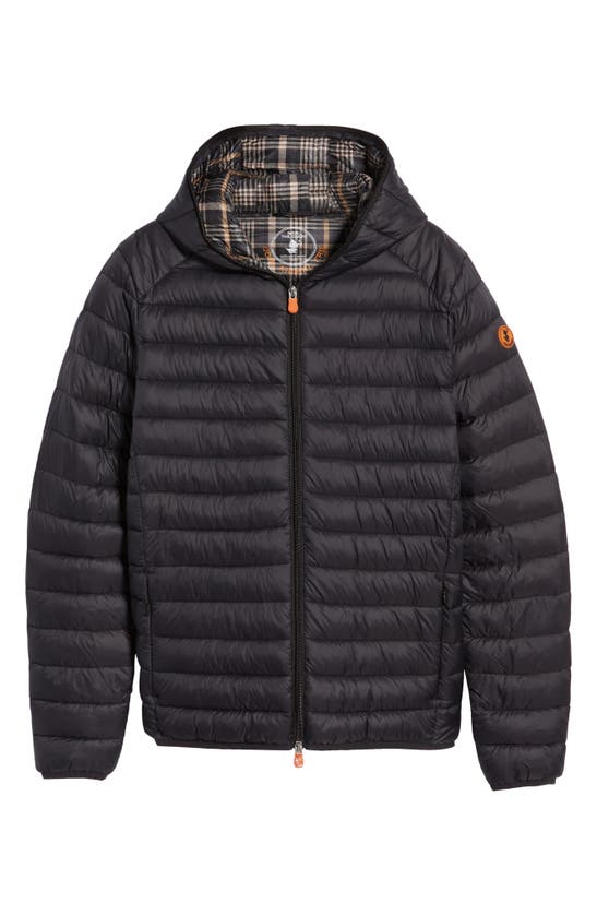 Save The Duck Akiva Nylon Puffer Jacket In Black Lining Tartan