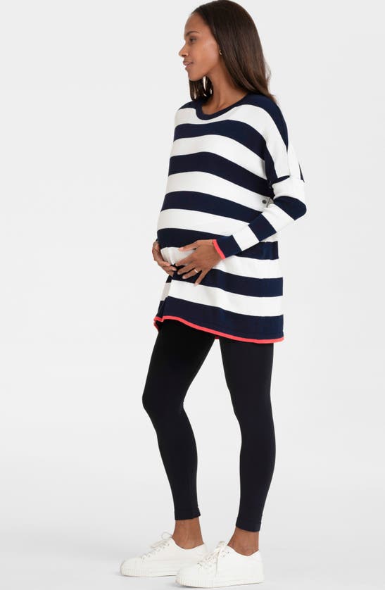 Shop Seraphine Boxy Stripe Maternity/nursing Sweater In Navy Stripe