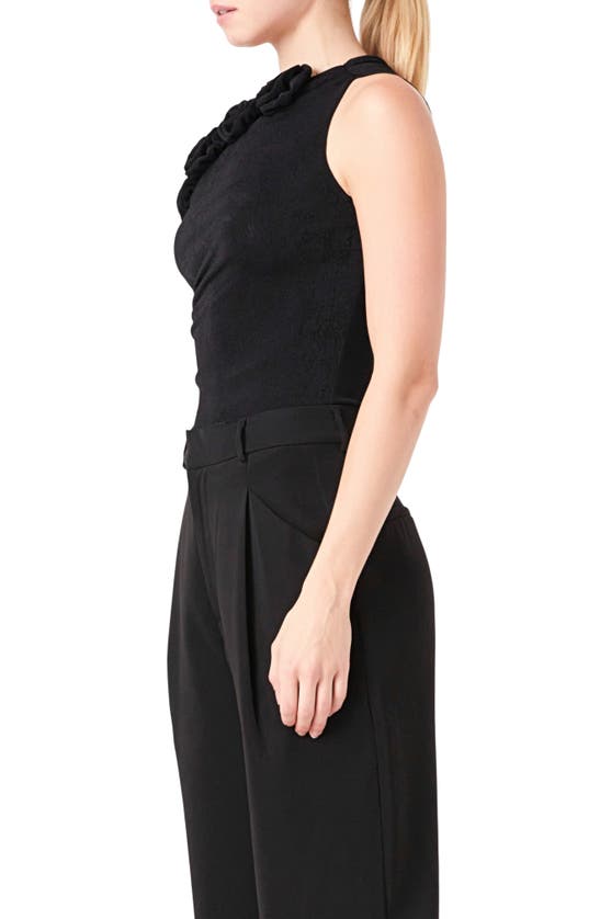 Shop Endless Rose Rosette Detail One-shoulder Bodysuit In Black