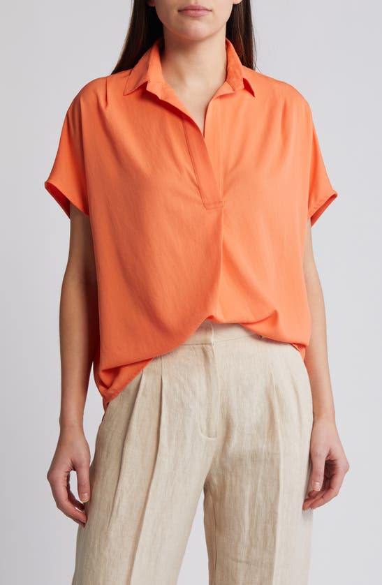 Shop French Connection Popover Crepe Top In Coral