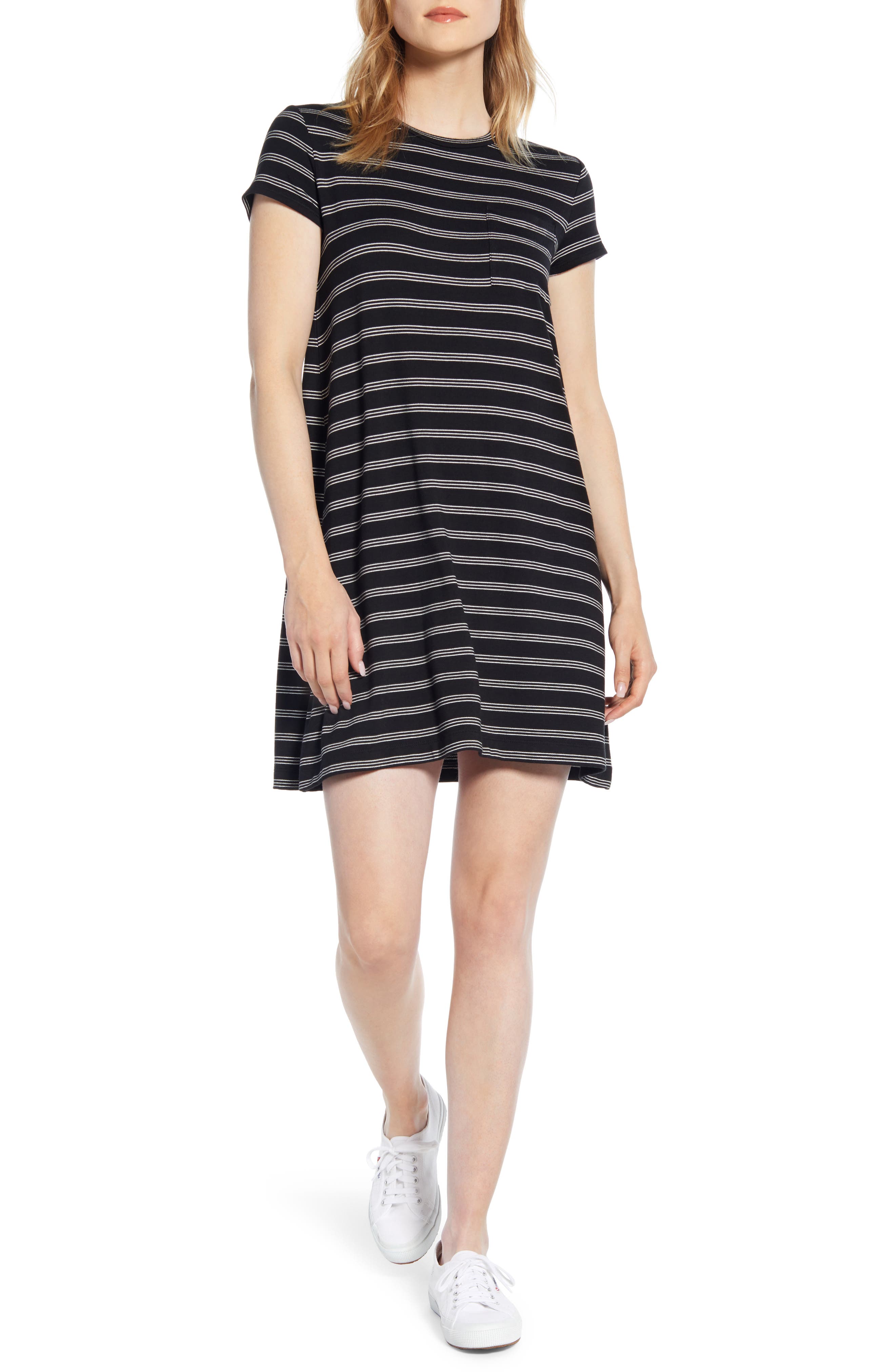 Lou & Grey Stripe Signaturesoft Pocket Tee Dress, Black