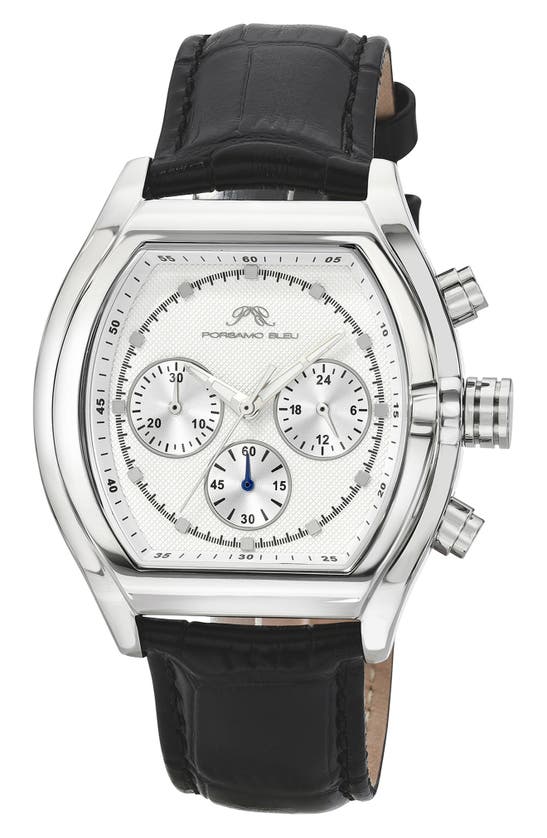 Porsamo Bleu Roman Chronograph Croc Embossed Leather Strap Watch, 42mm In Black