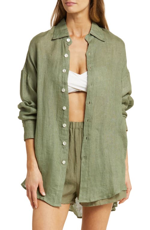 ® Vitamin A Playa Oversize Linen Cover-Up Shirt in Agave Eco Linen