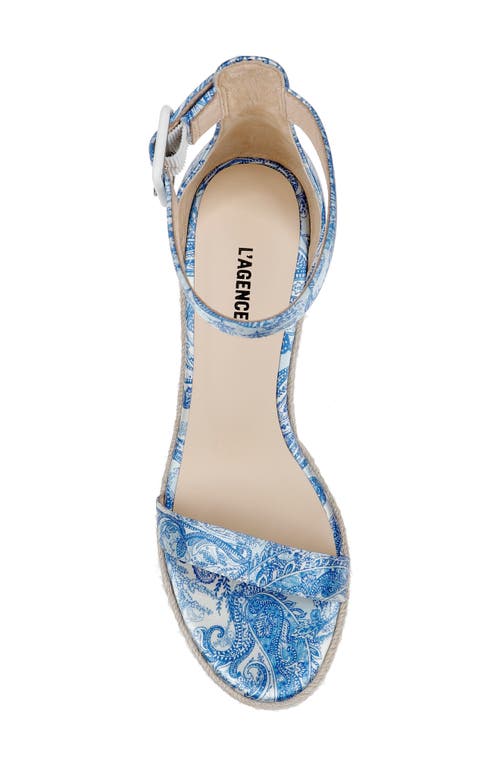 Shop L Agence L'agence Avice Ankle Strap Espadrille Platform Wedge Sandal In Blue/ivory