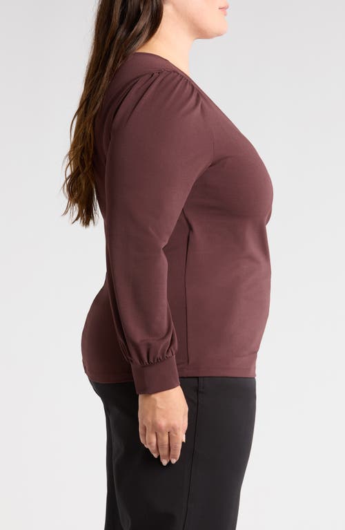Universal Standard Balloon Sleeve Faux Wrap Crepe Jersey Top In Brulee