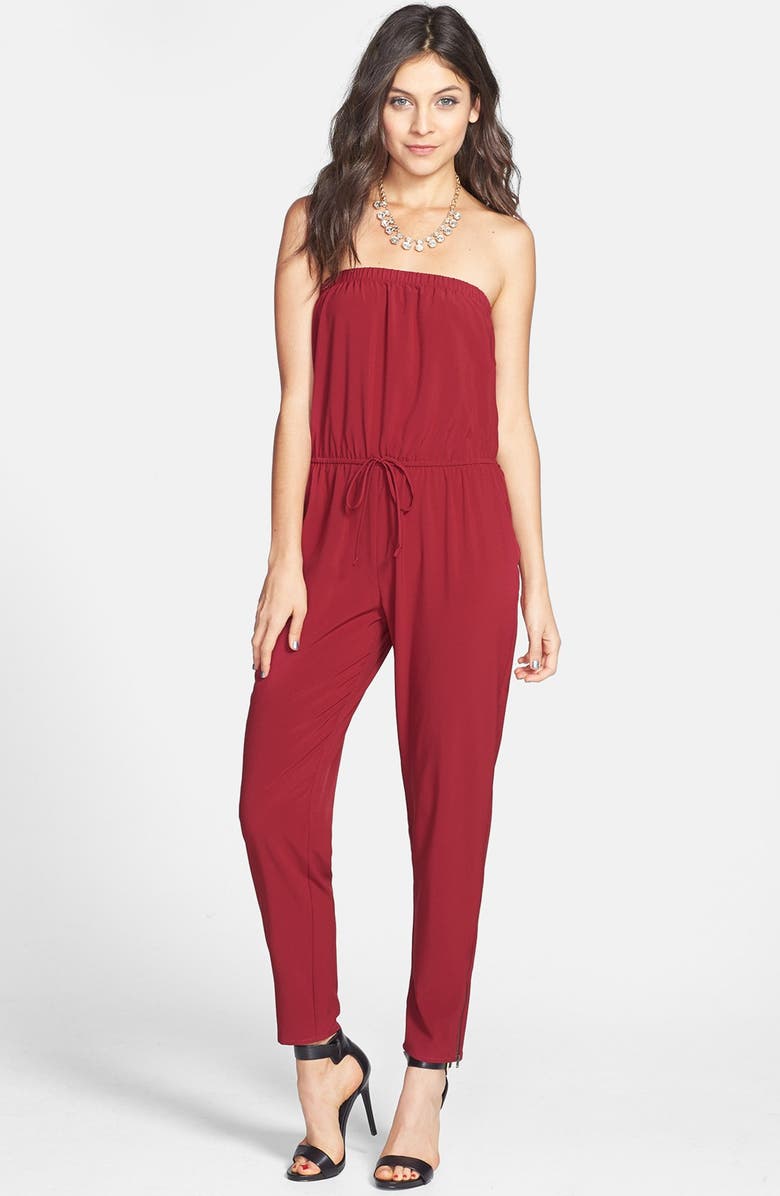 SOCIALITE Strapless Chiffon Jumpsuit, Main, color, WINE