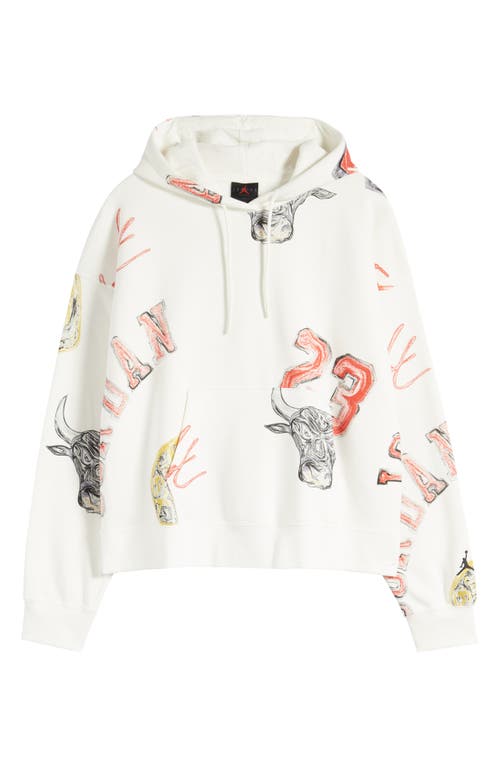 Shop Jordan Brooklyn Print Fleece Hoodie In Sail/black