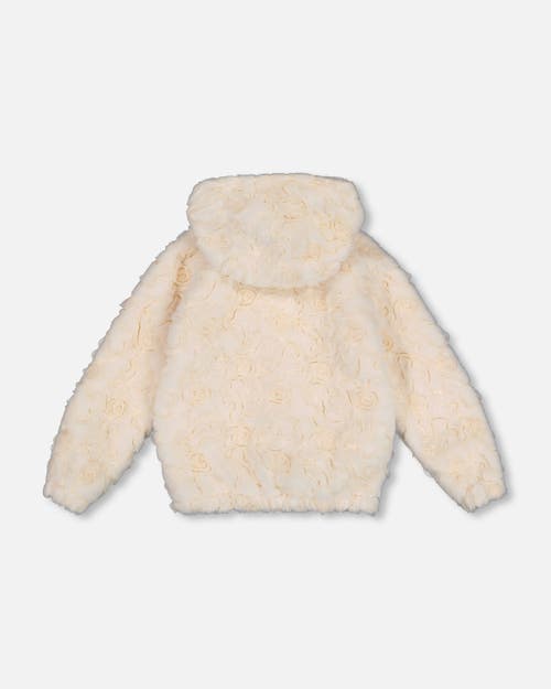 Shop Deux Par Deux Little Girl's Embroidered Faux Fur Cardigan Off White