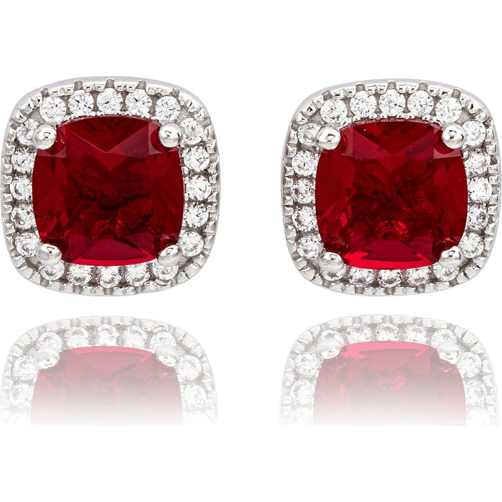 Suzy Levian White Sterling Silver Cushion Cut White Cubic Zirconia Halo Studs In Metallic