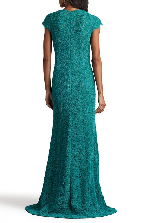 Tadashi Shoji Cap-sleeve A-line Floral Lace Gown In Caribbean