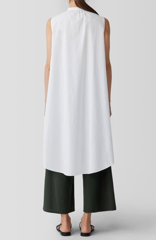 Shop Eileen Fisher Band Collar Organic Cotton Midi Shirtdress In White