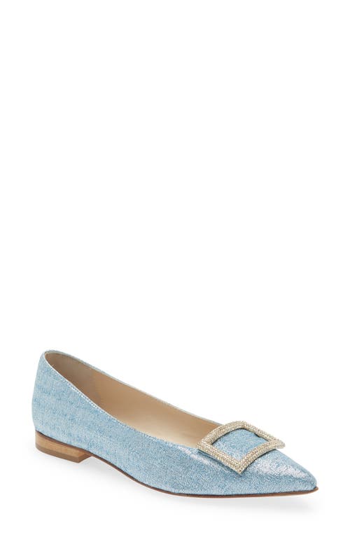 BEAUTIISOLES Candy Pointed Toe Flat in Sky Blue Metallic Fabric