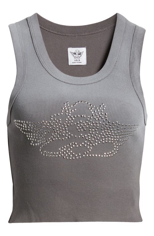 Boys Lie Candy Queen Randy Embellished Rib Crop Tank In Grey