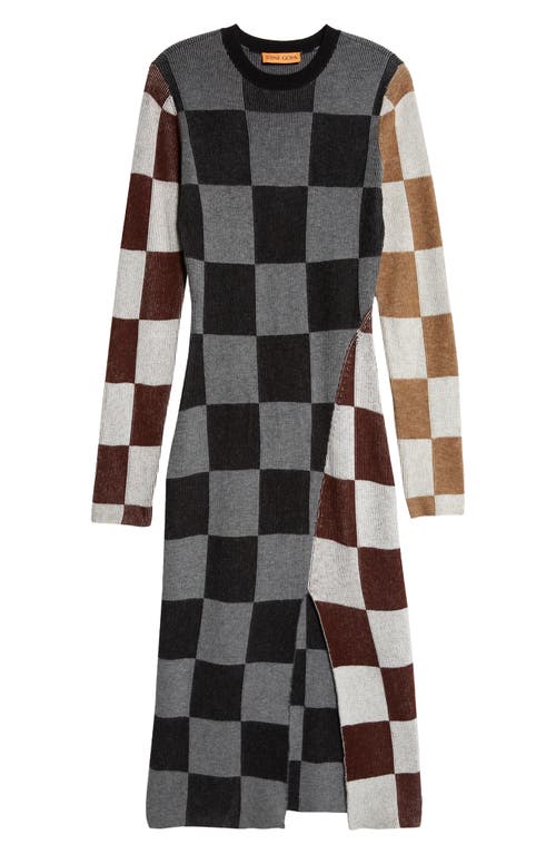 Shop Stine Goya Checkerboard Long Sleeve Sweater Dress In Chocolate Combo