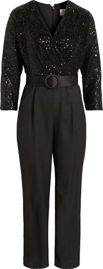 Eliza J Sequin Bodice Mixed Media Jumpsuit | Nordstrom