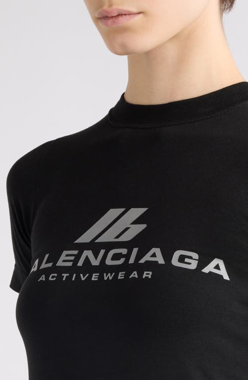 Shop Balenciaga Fitted Active Logo Stretch Cotton Graphic T-shirt In Faded Black