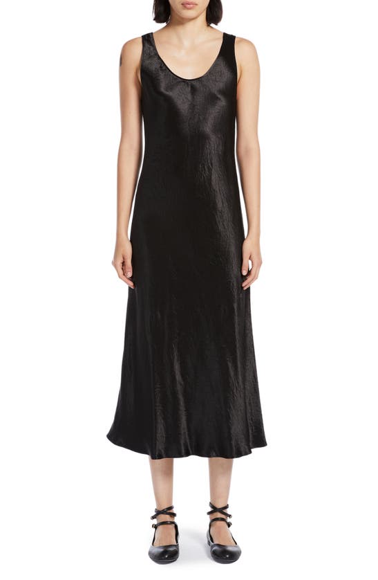 Shop Max Mara Talete Sleeveless Crinkle Satin Dress In Black