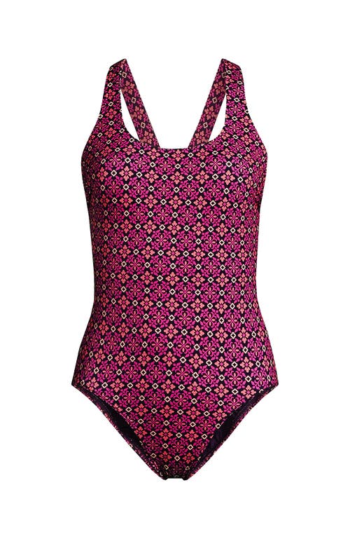 Lands' End Chlorine Resistant Scoop Neck X-back One Piece Swimsuit In Bright Magenta Shine