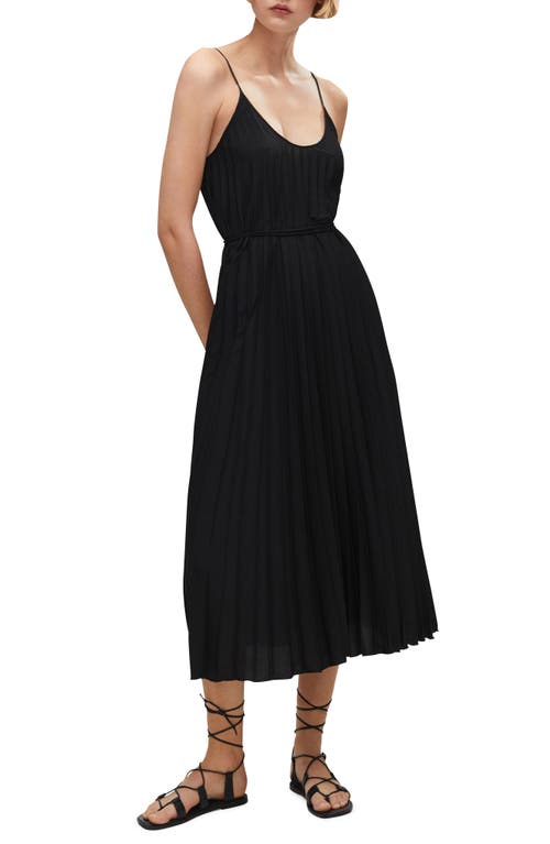 MANGO Tie Waist Pleated Dress Black at Nordstrom,