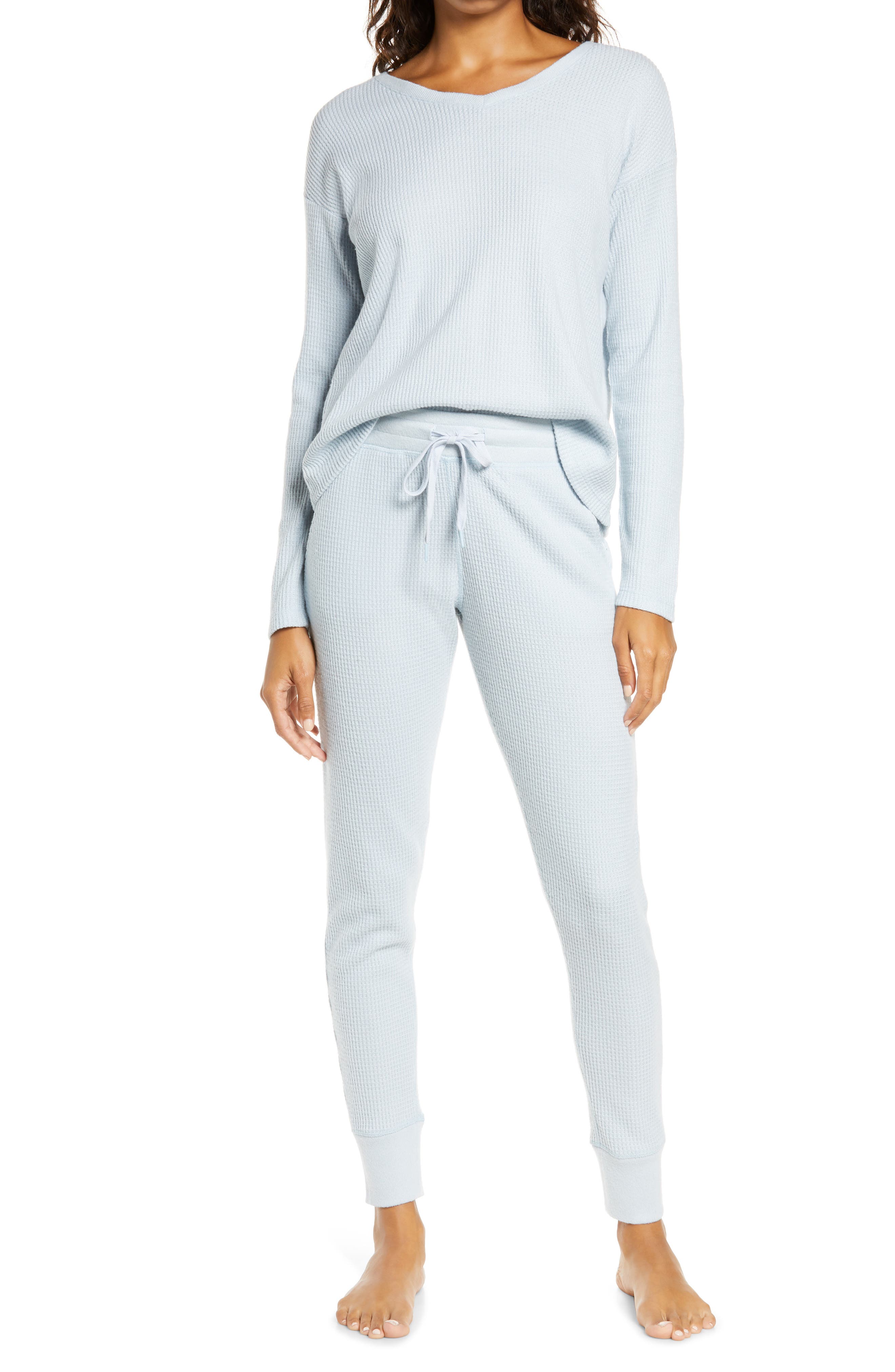 Shop Papinelle Waffle Weave Pajamas In Ice Blue