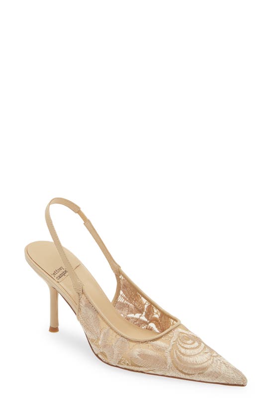 Shop Jeffrey Campbell Lofficele Embroidered Mesh Slingback Pointed Toe Pump In Natural Lace