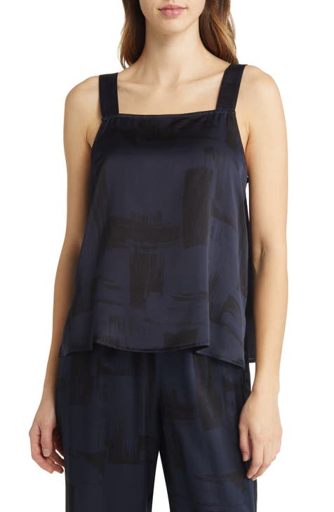 Eileen Fisher Women's Square Neck Cami Top BLACK 100% Silk Size XS