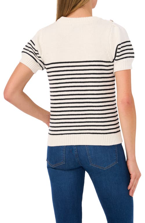CECE CECE STRIPE SHOULDER BUTTON SWEATER