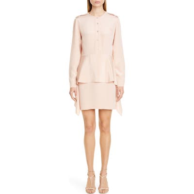 Stella Mccartney Long Sleeve Peplum Silk Dress, US / 42 IT - Pink