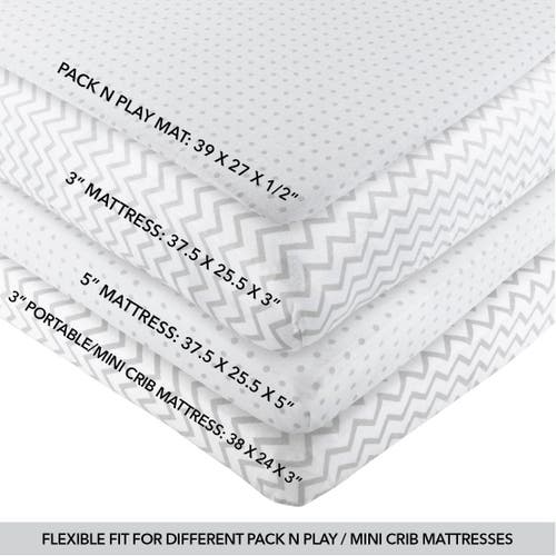 Mini Crib Sheet Baby Fitted Pack N Play In Grey Chevron & Polka Dots