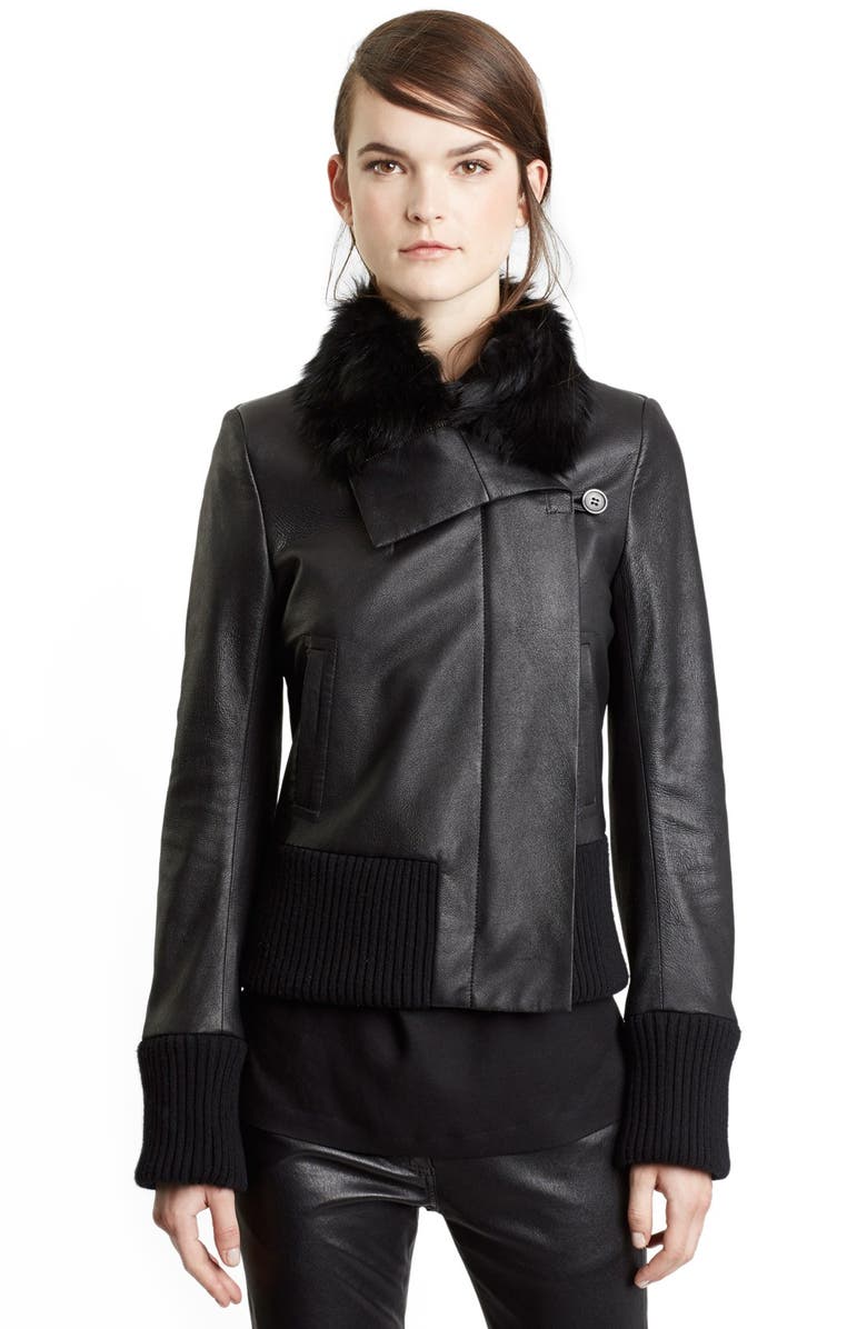 Ann Demeulemeester Leather Bomber Jacket with Removable Genuine ...