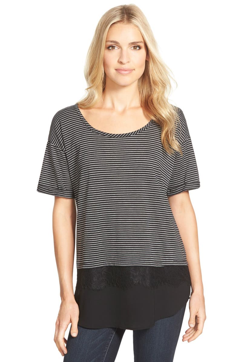 Bobeau Lace Trim Layered Look Tee | Nordstrom