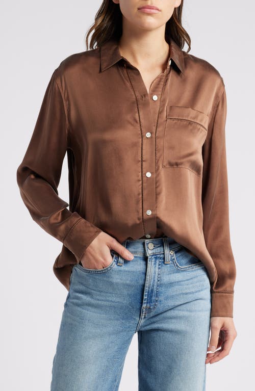 Shop Rails Oak Button-up Satin Shirt In Espresso